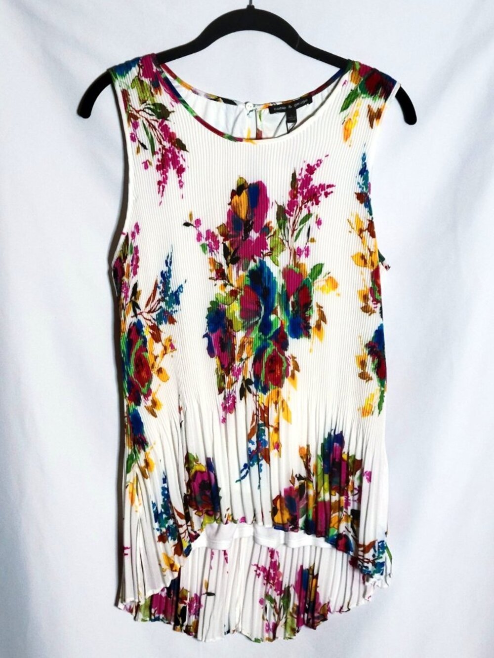 Cable and Gauge Pleated Tank Top Women's Large Blouse Floral Fairy Boho Flowy